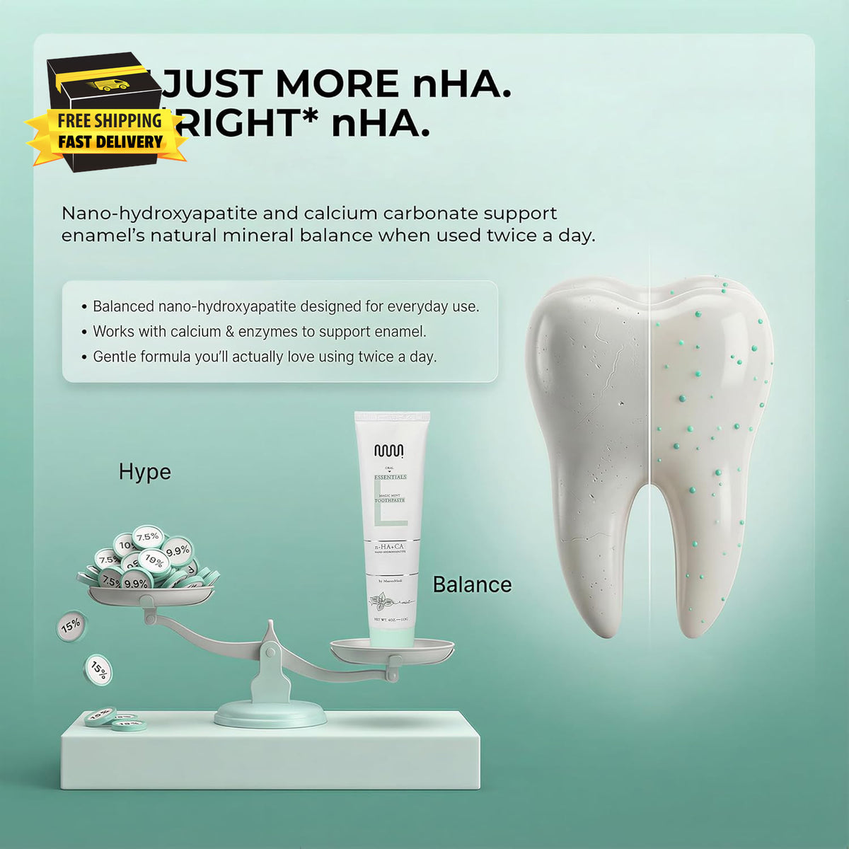 Nano Hydroxyapatite Toothpaste with Xylitol - Fluoride & SLS Free, Whitening & Sensitive Care