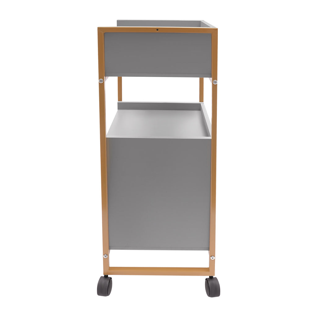 Mobile Salon Storage Cart with 3 Drawers and Hair Dryer Holder - Gold & Gray