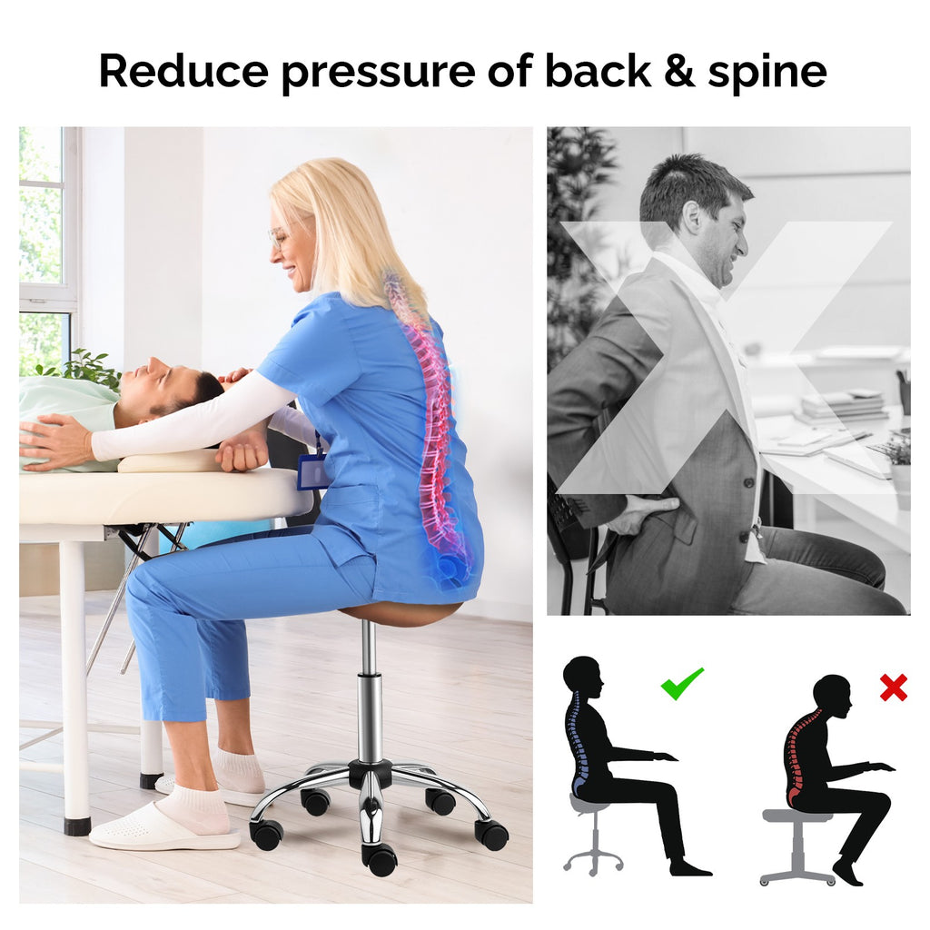 Height Adjustable Saddle Stool with Casters - Ergonomic PU Leather Office Chair