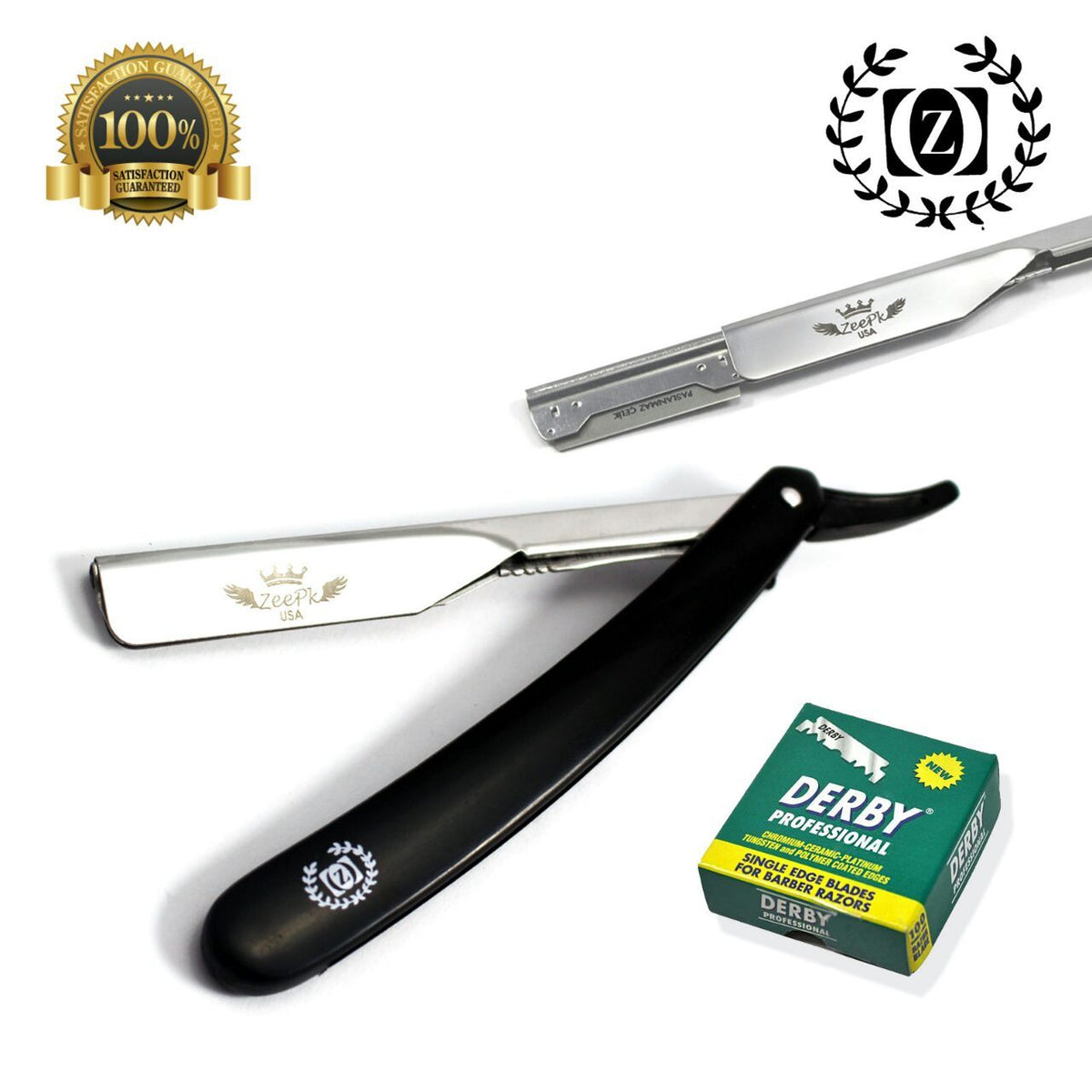 Stainless Steel Straight Razor Shavette with 100 Derby Blades for Barbershops