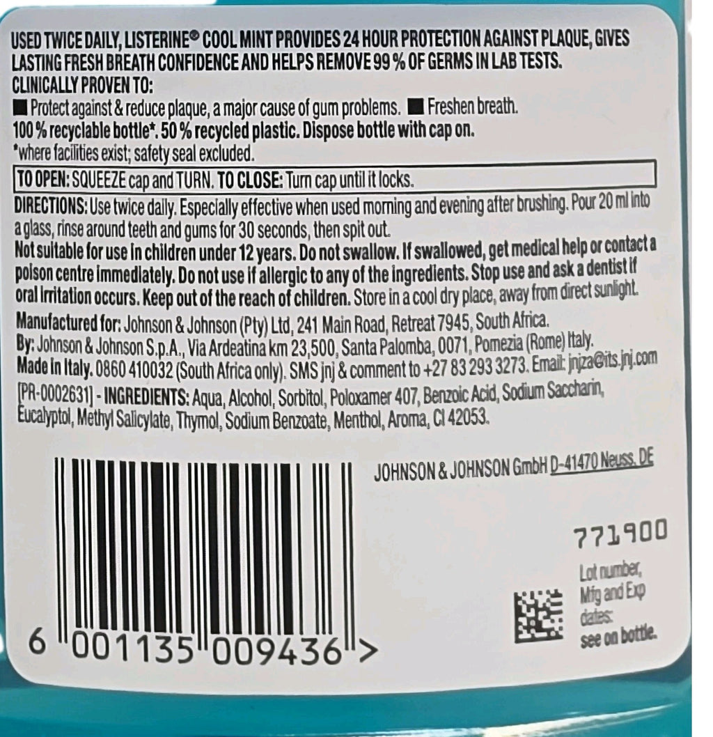 Pack of 6 Mint Mouthwash Bottles - 250ml | Fresh Breath Oral Care