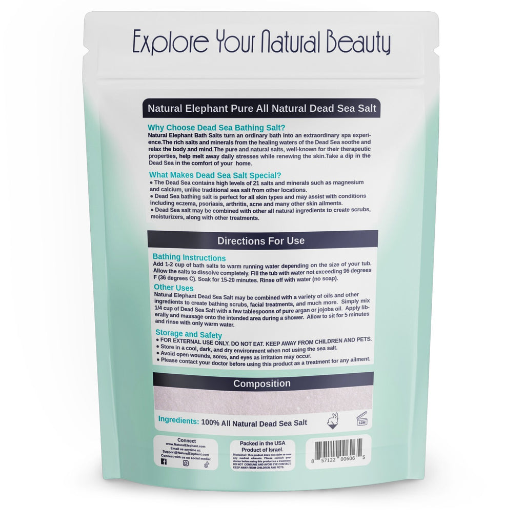 Natural Elephant Dead Sea Salt - Pure Mineral Bath & Skin Soak - 1 lb to 10 lb Options