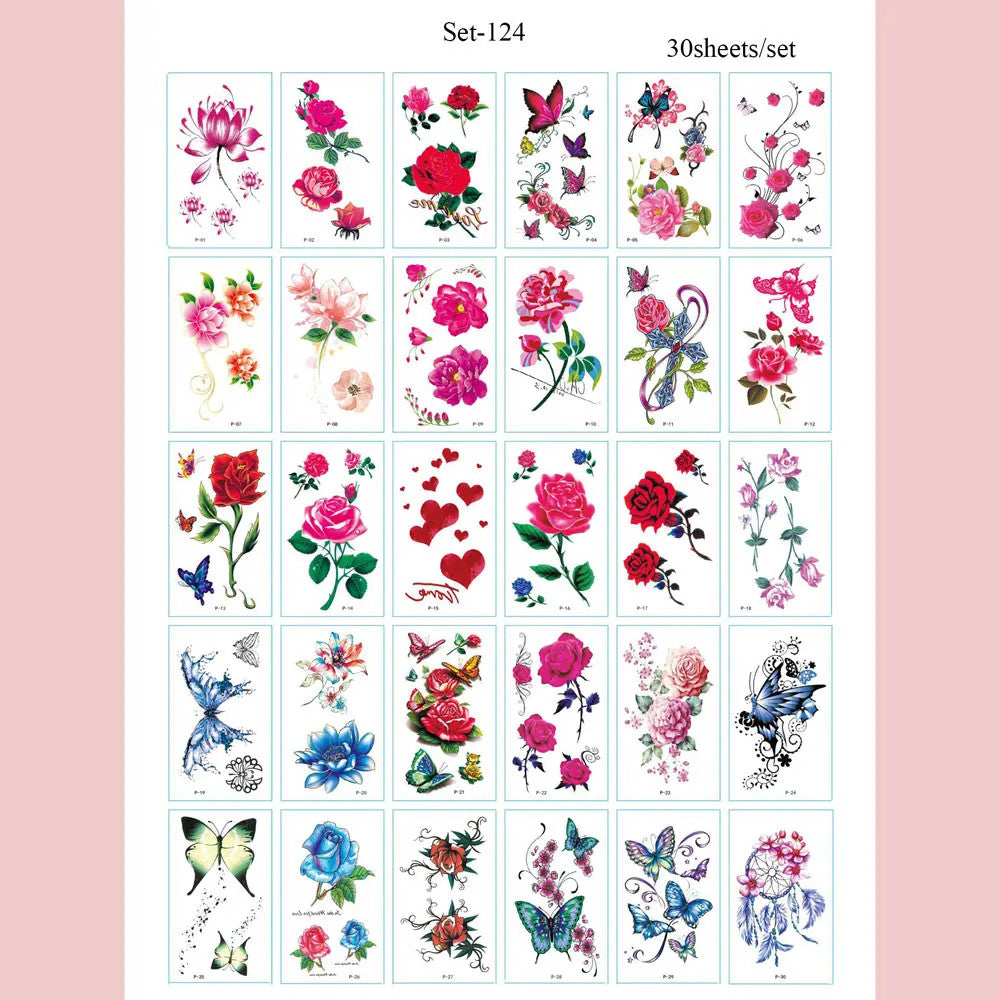 Waterproof Temporary Tattoos Set – Butterfly, Rose & Feather Stickers (Disposable)