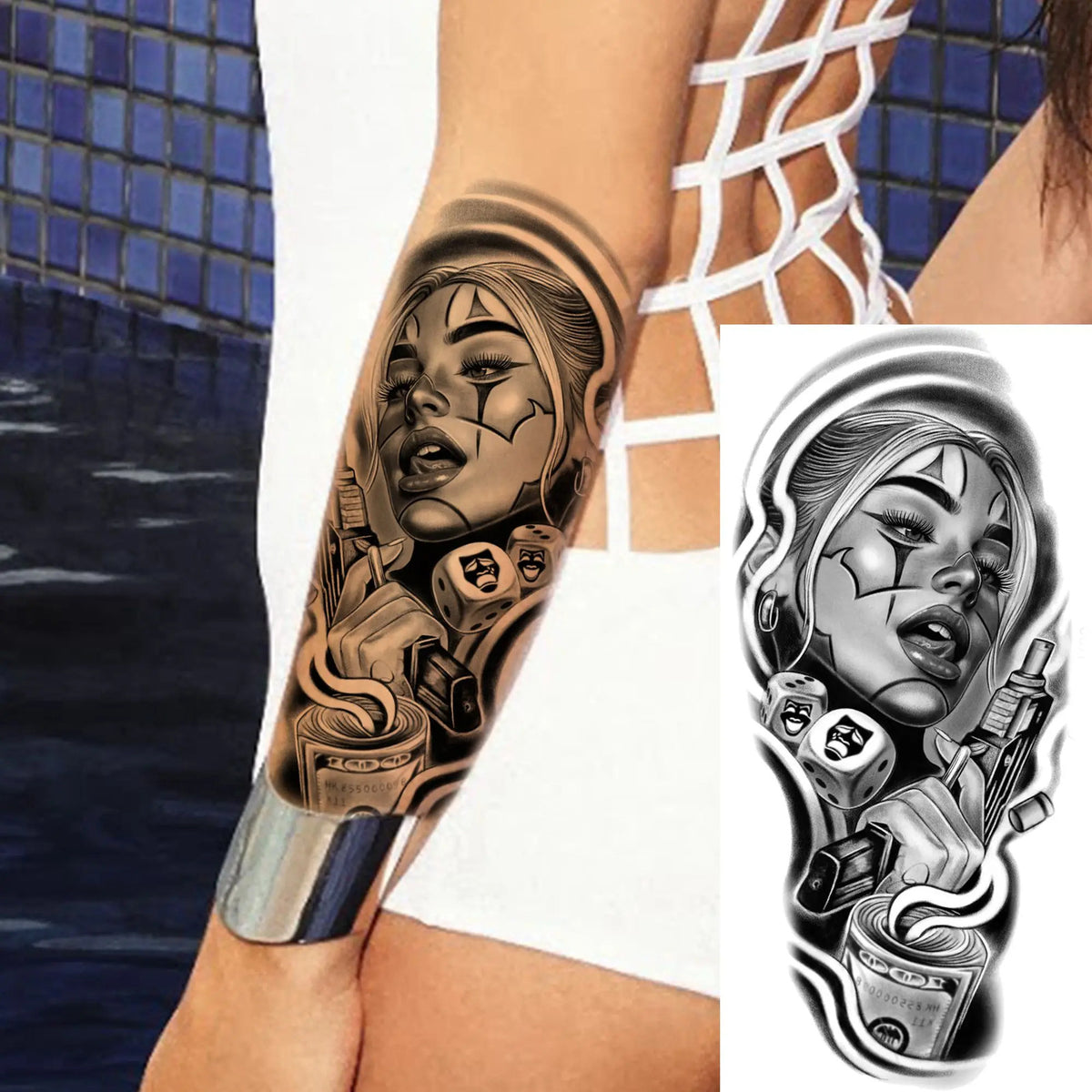 Waterproof Temporary Tattoo Sticker - Evil Joker Face, Long Lasting Realistic Design