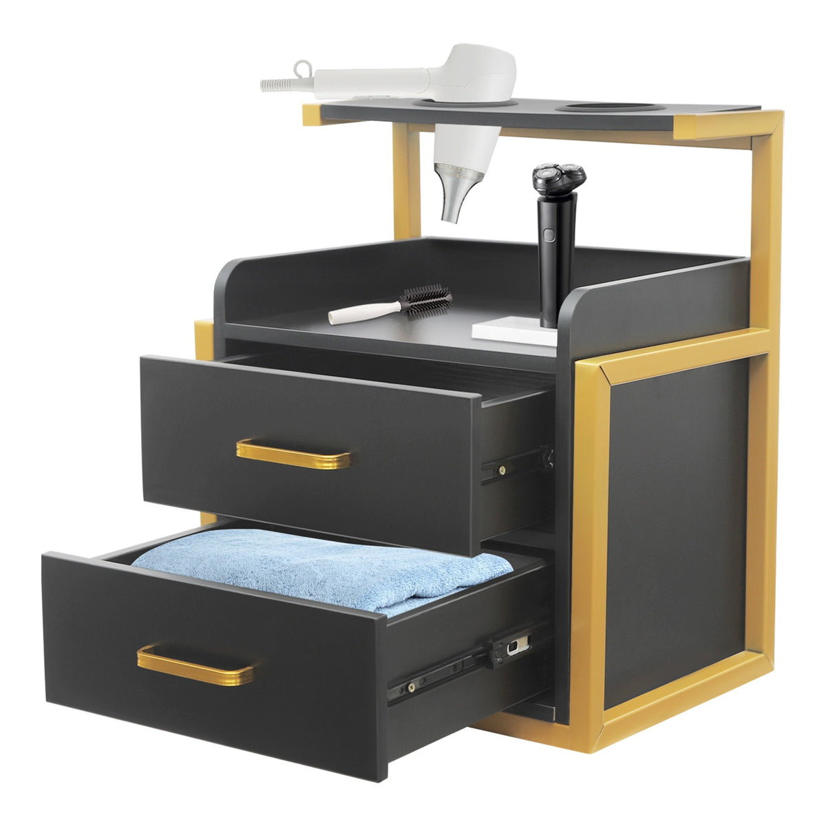 Wall-Mounted Salon Storage Cabinet with 2 Drawers & Hair Dryer Holder