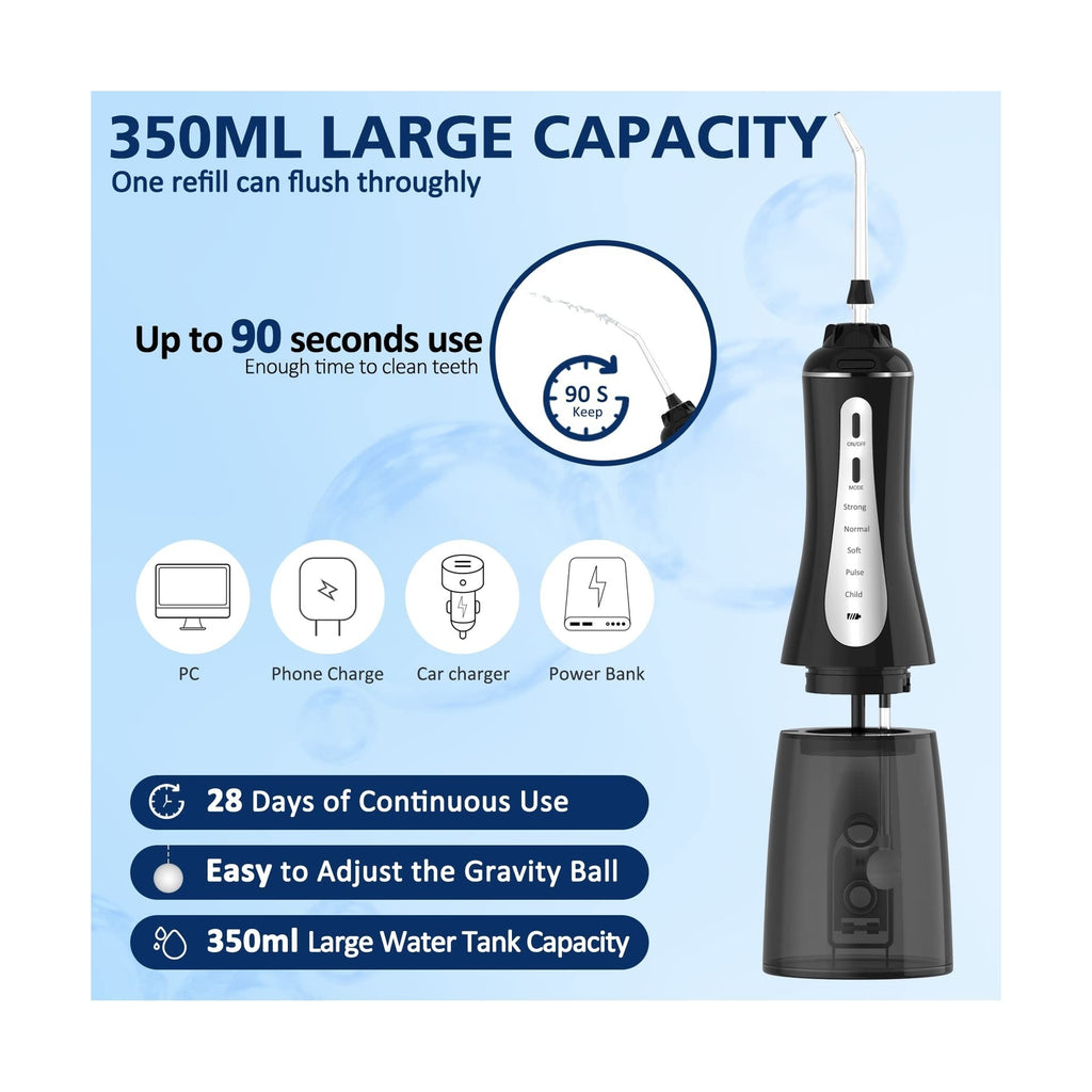 Cordless Water Dental Flosser with 5 Modes and 6 Nozzles - 350ml Portable Oral Irrigator for Teeth & Gum Care