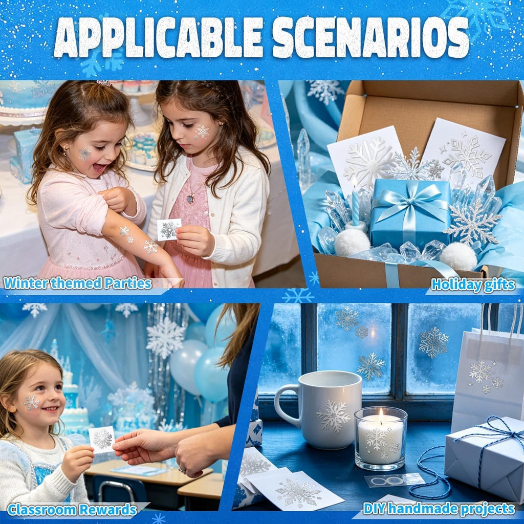Glitter Silver Snowflake Temporary Tattoos – 140 Individual Sheets