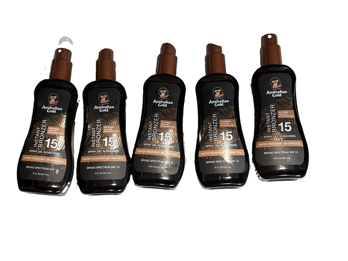 Australian Gold SPF 15 Instant Bronzer Spray Gel Sunscreen 8oz — 5 Pack