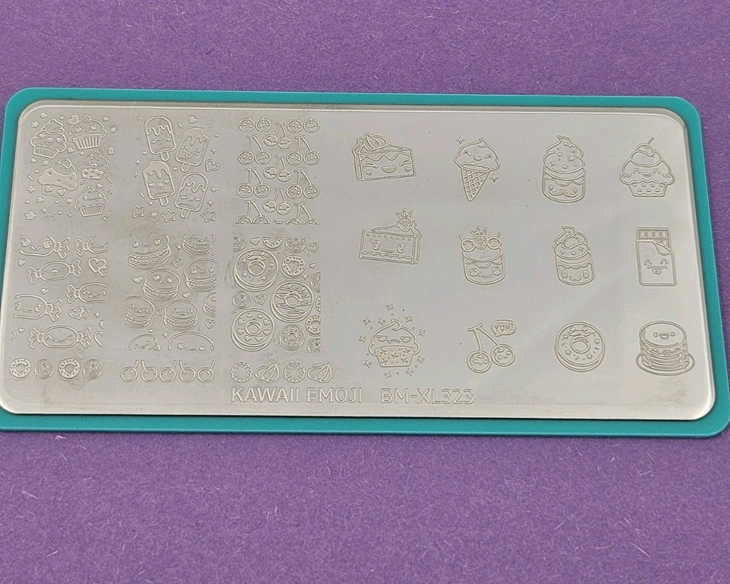 Nail Stamping Plate with Kawaii Emoji Food & Candy Designs for Manicure Art