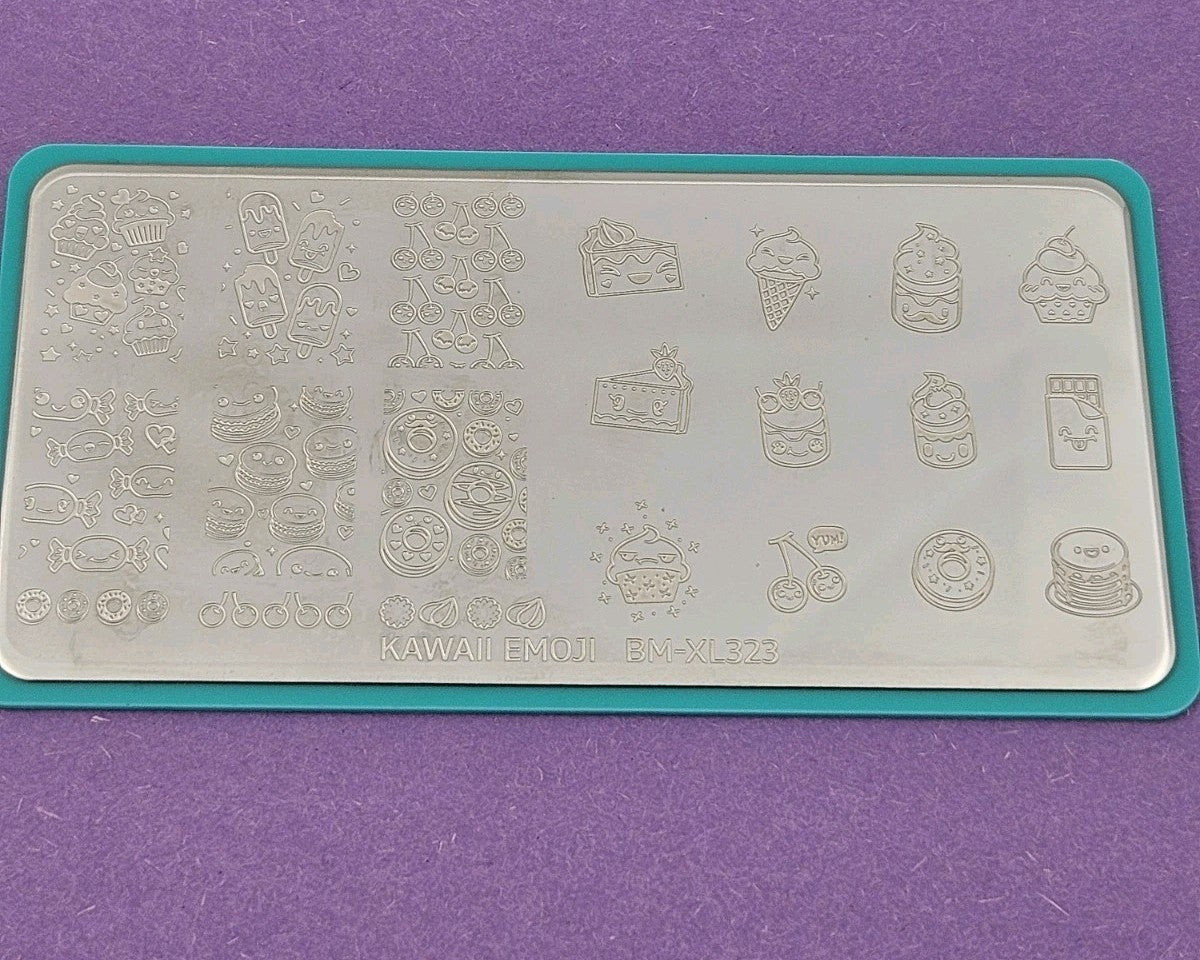 Nail Stamping Plate with Kawaii Emoji Food & Candy Designs for Manicure Art