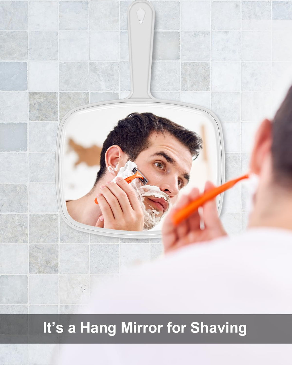 Handheld Mirror for Hairdressing Salon, 12.4 x 9 Inches, White
