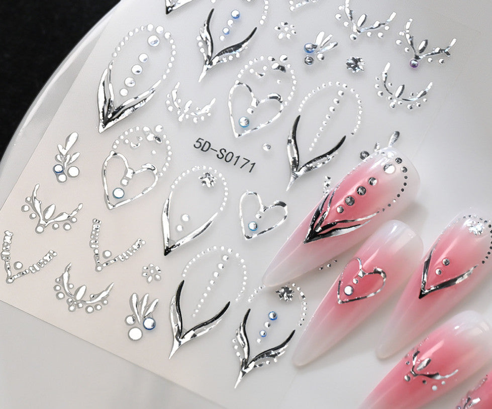 2Pcs Flower Rhinestone Nail Art Stickers 3D Self-Adhesive for Manicure