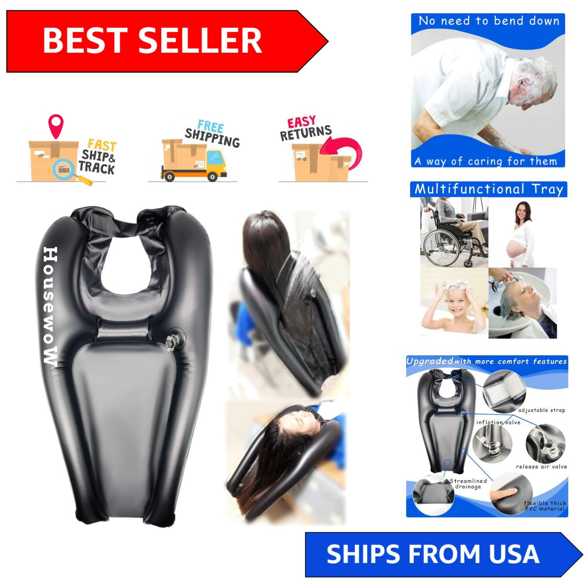 Portable Inflatable Hair Washing Sink for Seniors & Disabled Care