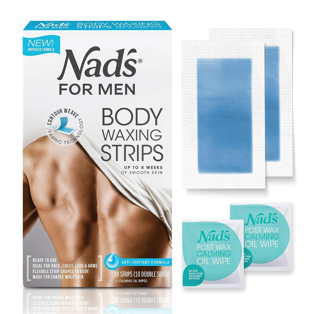 Men's Body Wax Strips Hair Removal Kit with 20 Strips & Calming Wipes