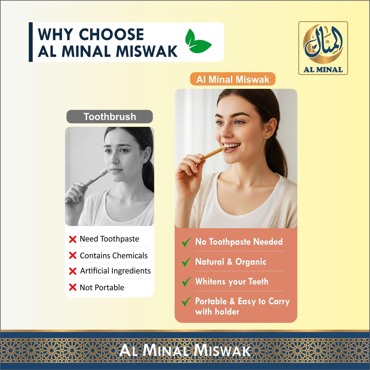 Natural Miswak Teeth Cleaning Sticks with Holders - Pack of 6