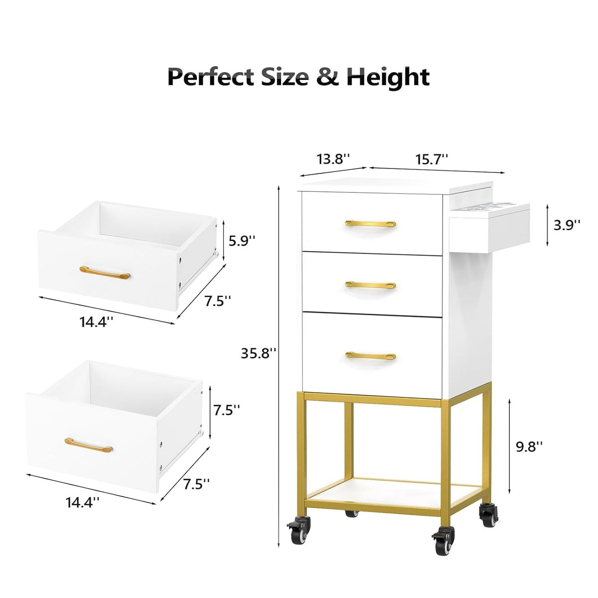 Salon Trolley Cart with 3 Drawers and Heat-Resistant Tool Holders for Stylists