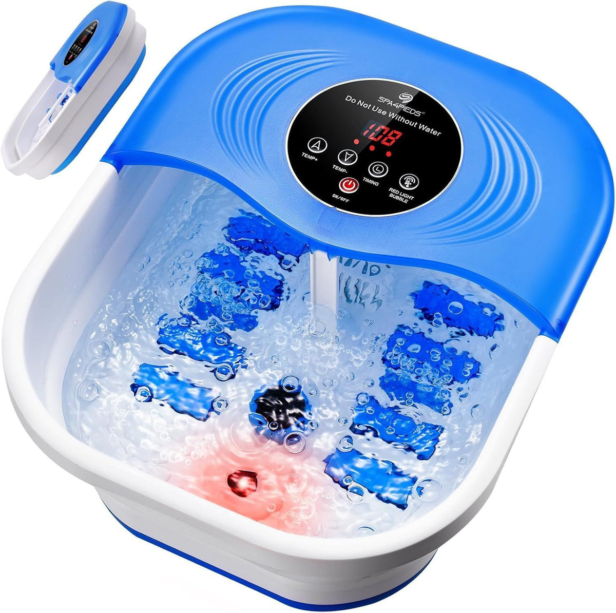 Foot Spa Bath Massager with Heat Bubble Jets Red Light Blue Light Relaxation