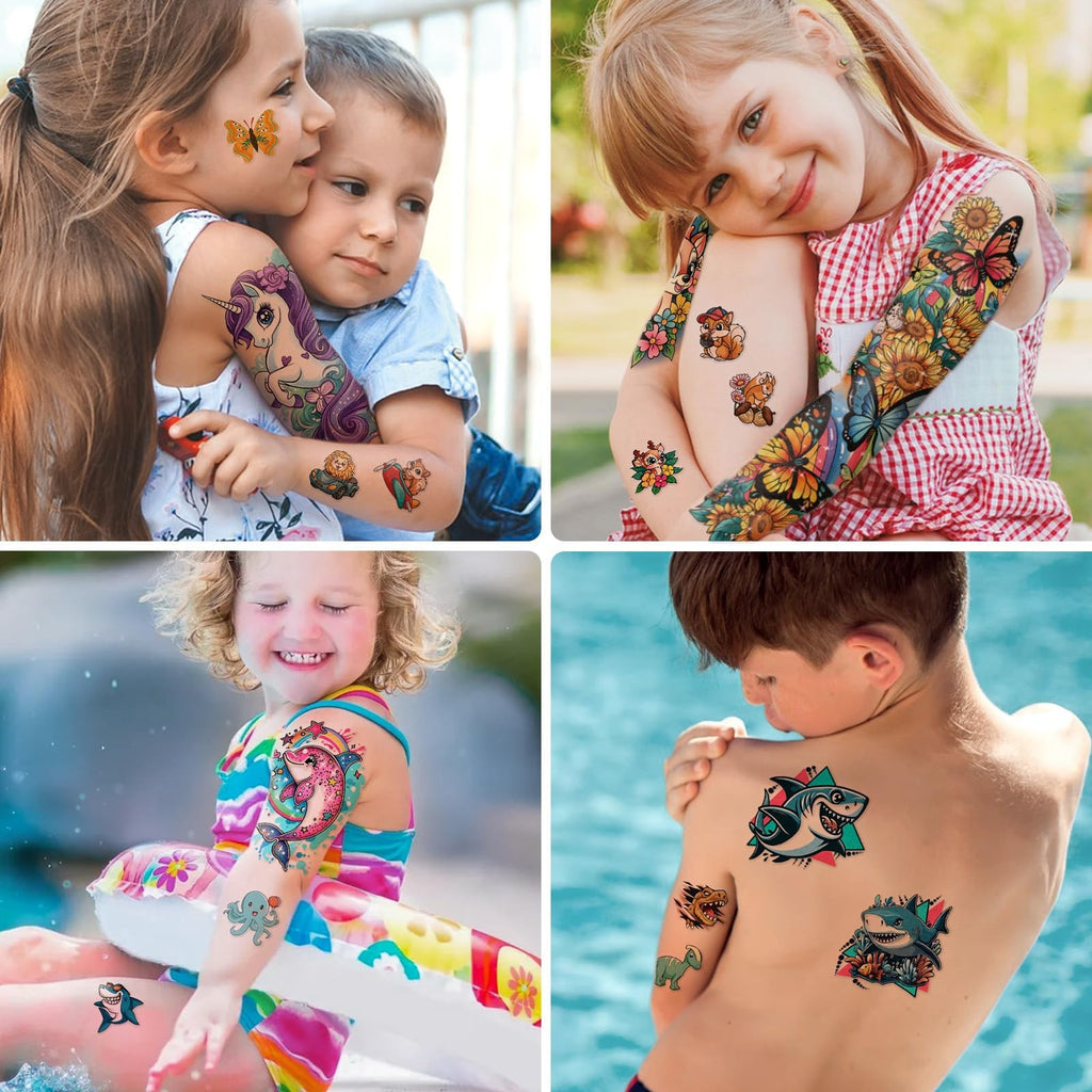 Kids Full Arm Sleeve Temporary Tattoos for Boys – 52-Piece Set