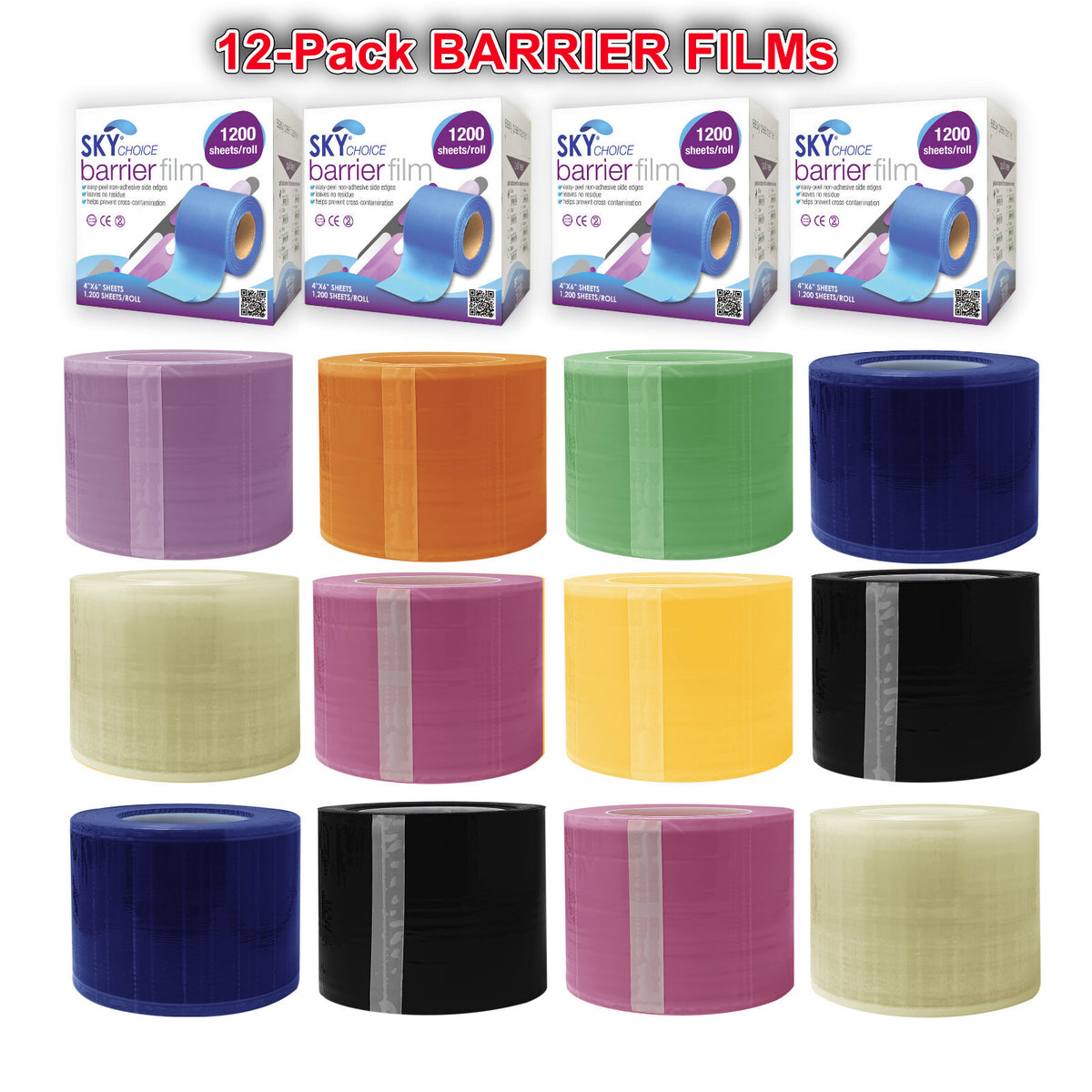 Dental Barrier Film Rolls 4x6, 12/Pack, Perforated Plastic Tape Keepers