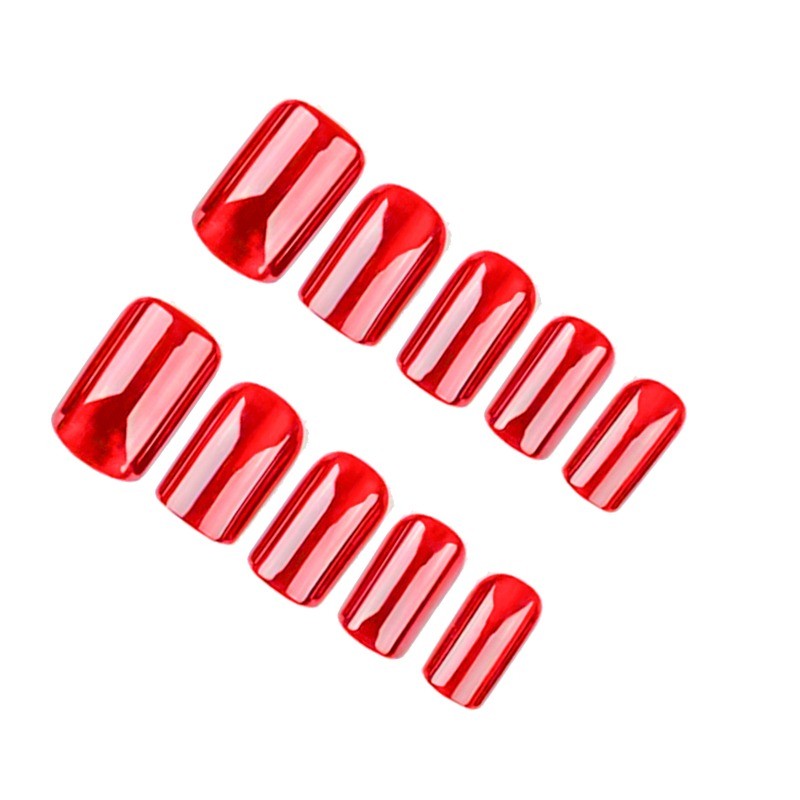 48P Medium Square Press On Nails Red Cat Eye Glossy Fake Nails