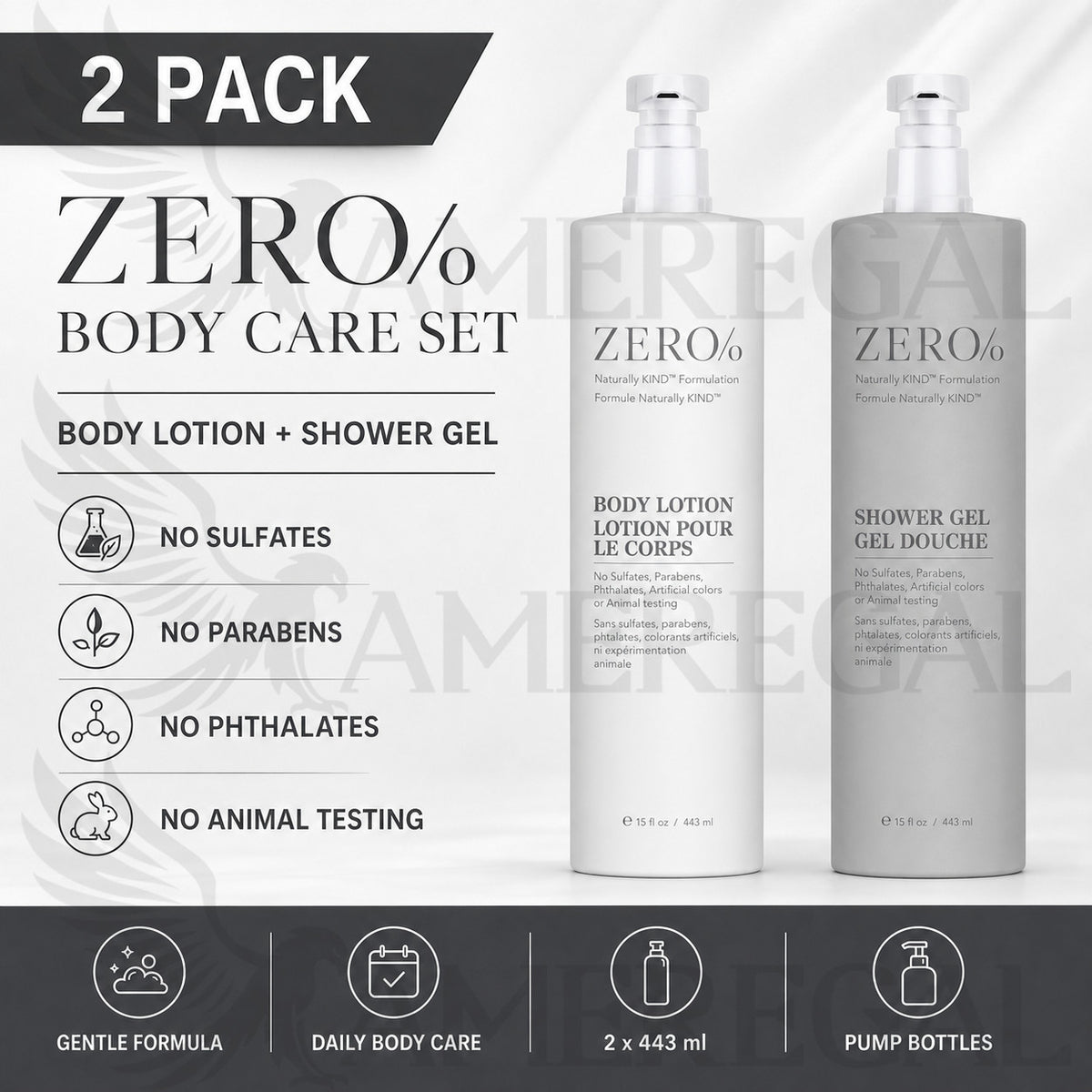 Zero Percent Body Lotion & Shower Gel Twin Pack - 15oz Each, Natural Hydrating Set