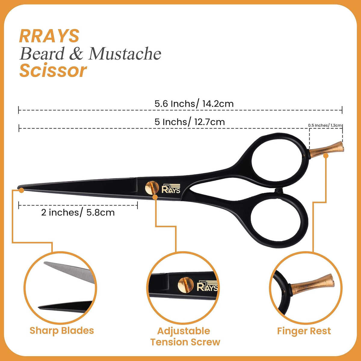 German Mustache Scissors for Men with Beard Comb & Travel Pouch - 5 Inch
