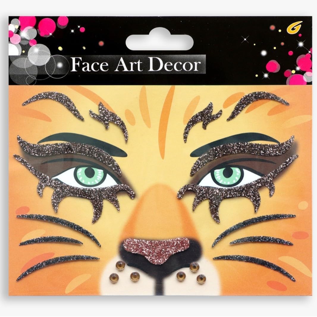 Temporary Glitter Face Tattoos - Animal Print Gems (2 Sheets) for Halloween & Costume
