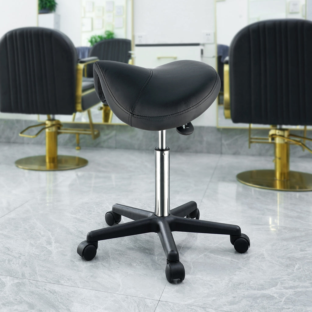 Ergonomic Saddle Stool with Wheels - Adjustable Height & PU Leather Seat