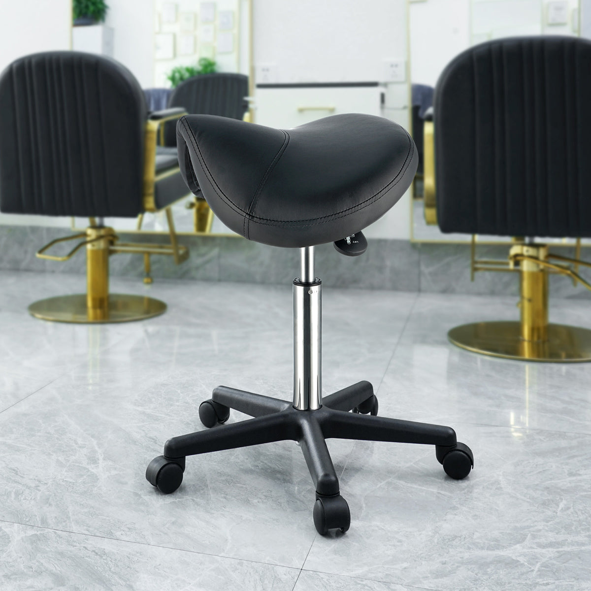 Ergonomic Saddle Stool with Wheels - Adjustable Height & PU Leather Seat