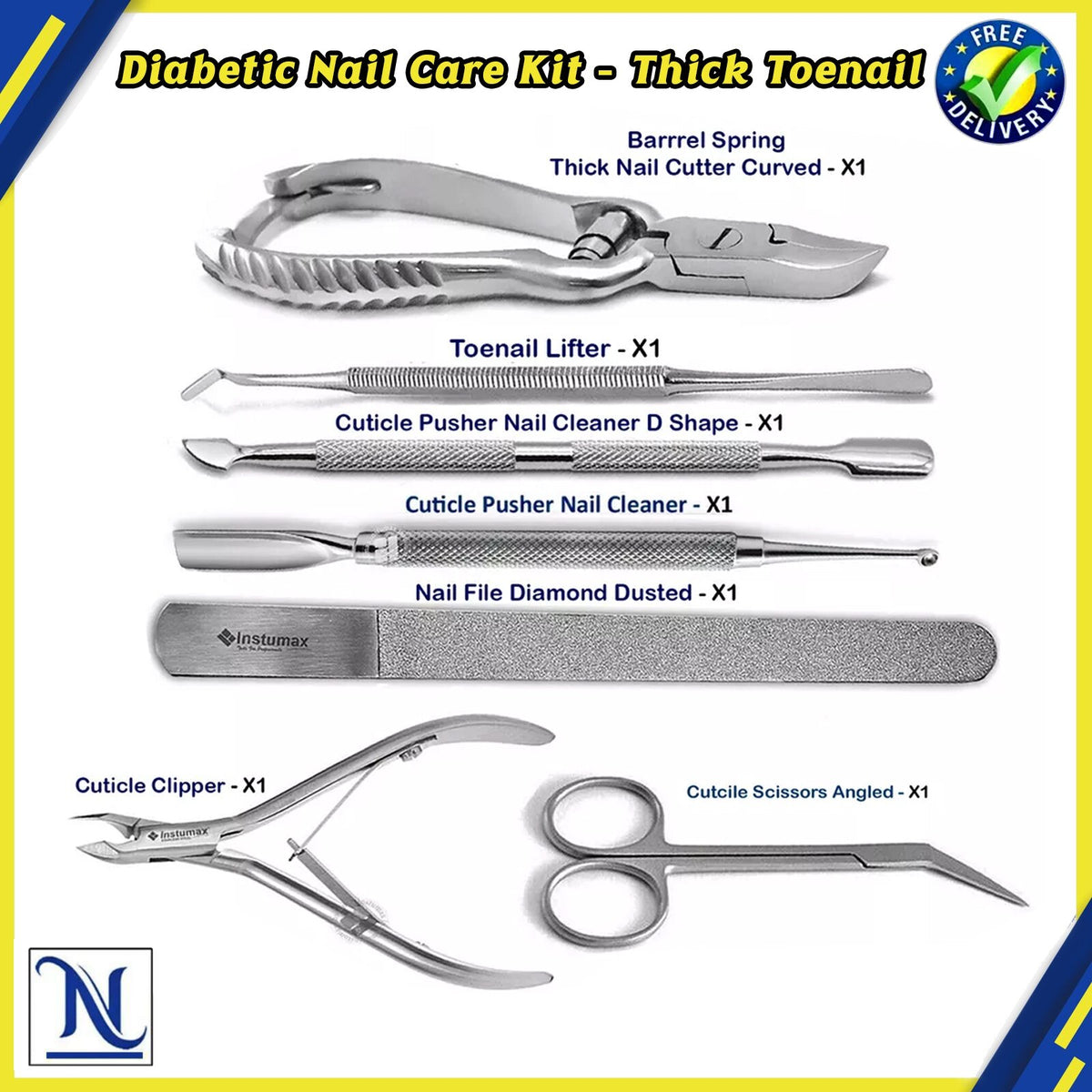 Diabetic Nail Care Kit with Thick Toenail Clippers & Podiatry Tools