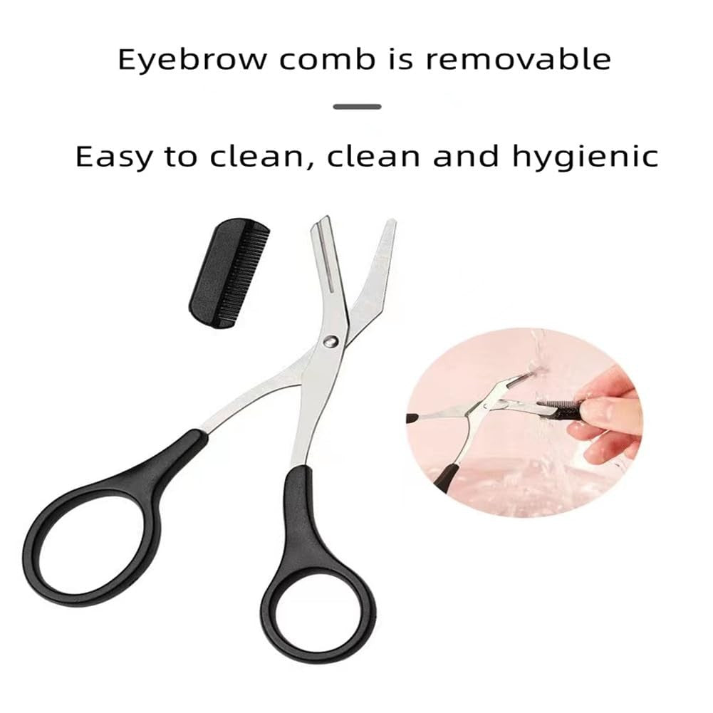 Eyebrow Trimmer Scissors with Comb - Stainless Steel Makeup Grooming Tool