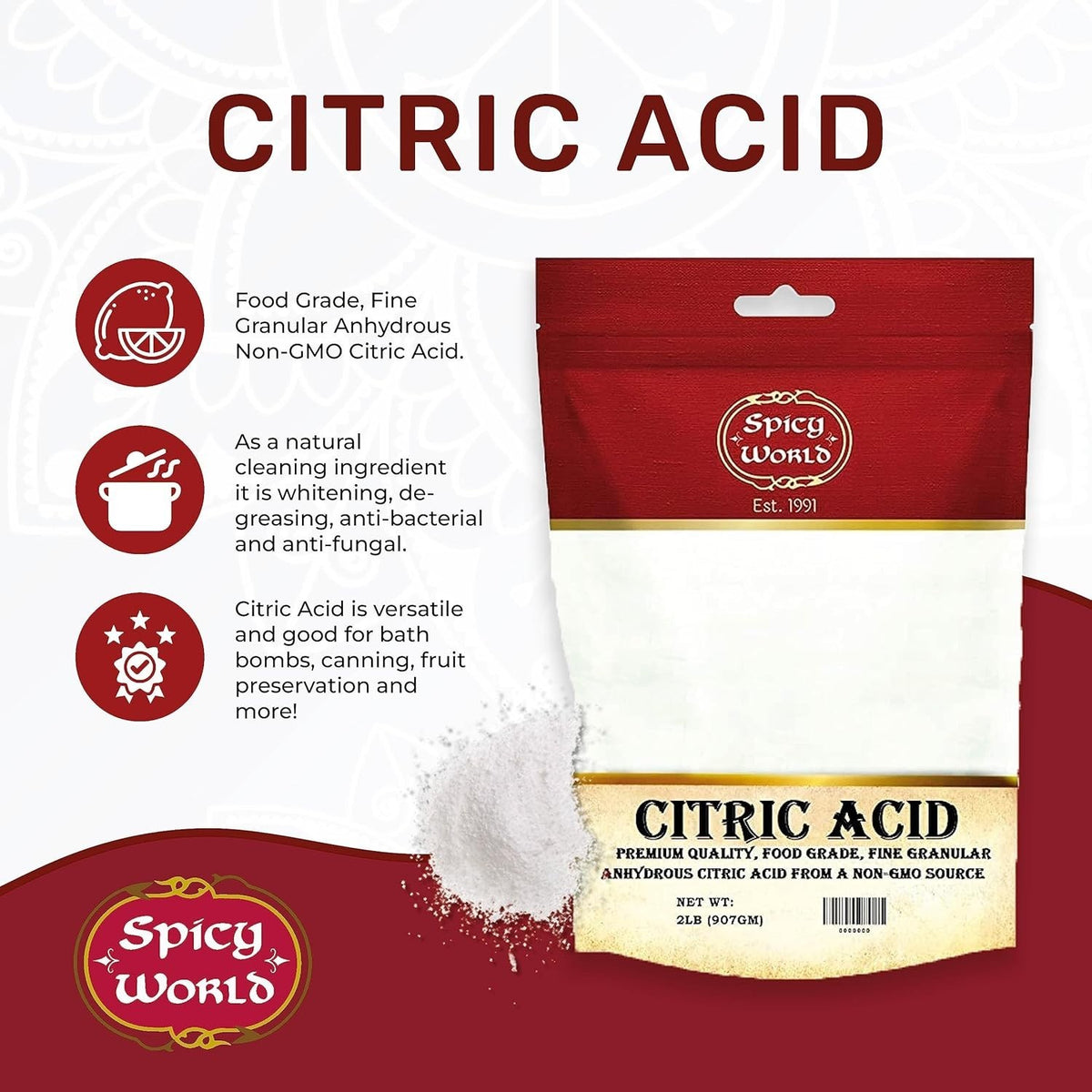 Citric Acid Powder 2LB Food Grade Non-GMO Natural Preservative & Cleaning