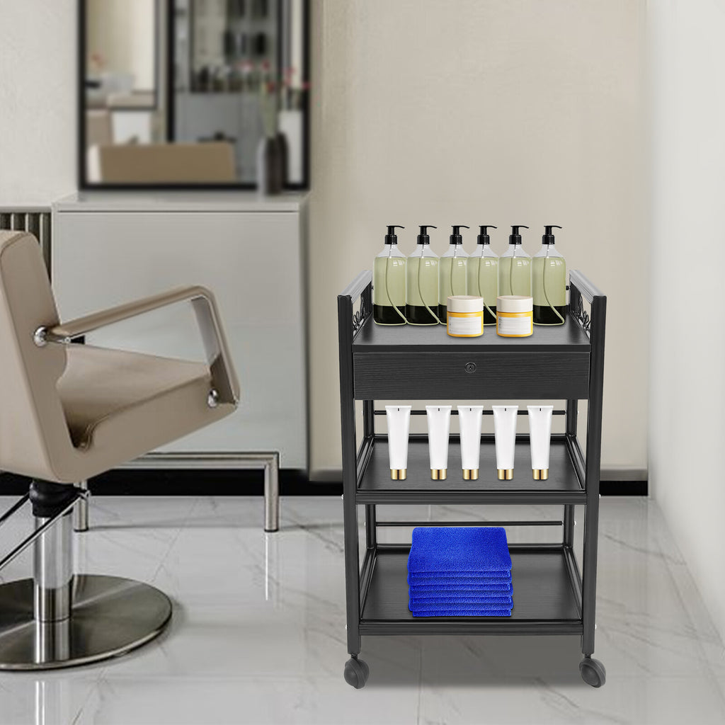 3-Tier Salon Cart with Drawer - Rolling Beauty Equipment Storage