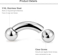 8G Internally Threaded Curved Barbell - 316L Surgical Steel PA Piercing