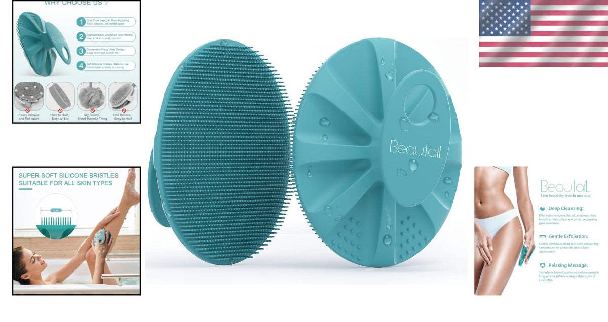 Silicone Bath Scrubber for Face & Body - Gentle Exfoliating Cleansing Brush