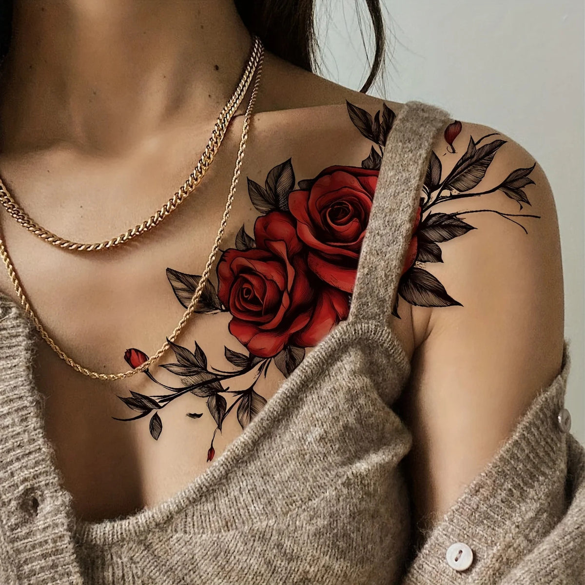 Colorful Rose Temporary Tattoos – Waterproof Body Art Stickers for Feet, Arms & Legs