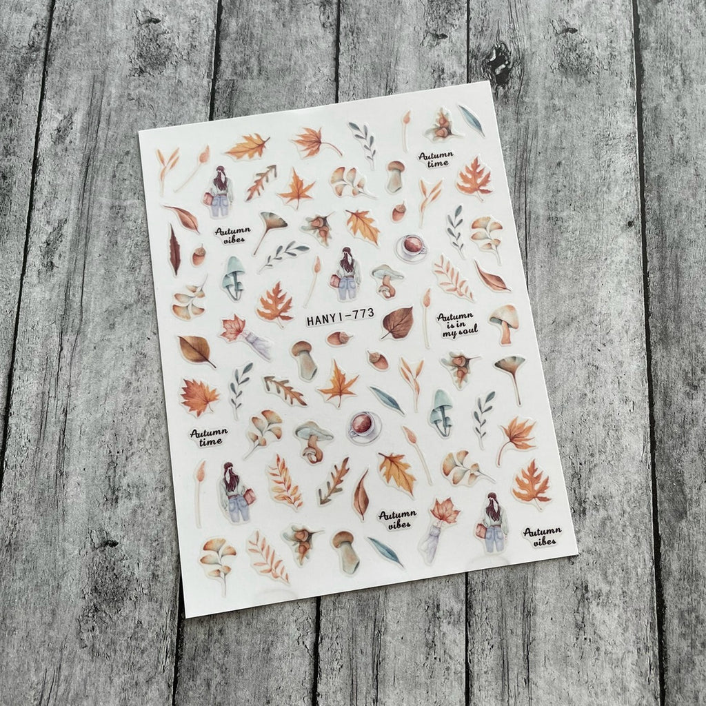 Autumn Leaves Nail Stickers Fall Maple Acorn Mushroom Thanksgiving Self-Adhesive Decals
