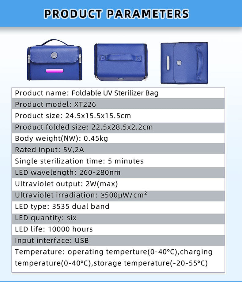 Portable UV Sterilizer Bag Foldable Disinfection Box UVC LED Light