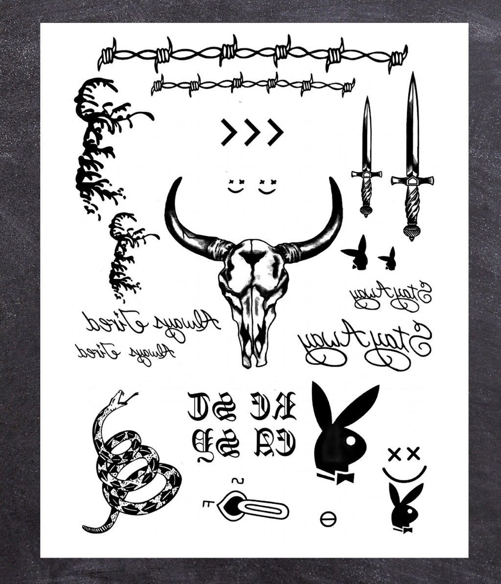 Post Malone Temporary Tattoo Set - Full Face & Skull Bandit Style