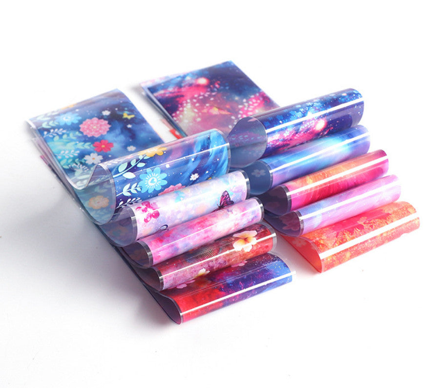 10 Sheets Butterfly Flower Nail Art Transfer Foil Decals for Manicure DIY