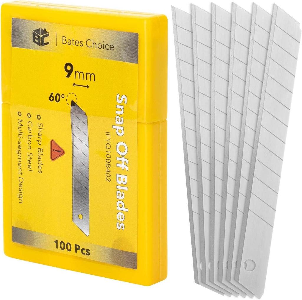 100 Pack 9mm Snap-Off Utility Blades with 60-Degree Sharp Angle
