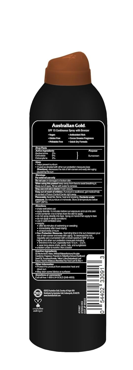 Australian Gold SPF 15 Continuous Spray Sunscreen with Bronzer & Hydration