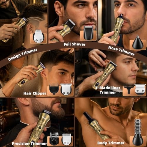 Professional Men's Beard Trimmer Kit with Adjustable Comb & Cordless Rechargeable Razor