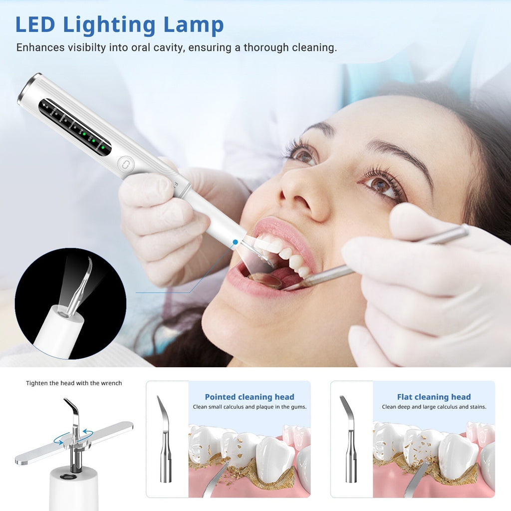 Ultrasonic Tooth Cleaner Tartar & Plaque Remover Kit - Electric Dental Scaler