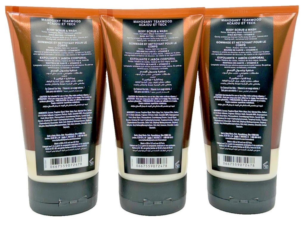 Bath & Body Works Mahogany Teakwood 2-in-1 Body Scrub & Wash Set - 3 Tubes 8 oz