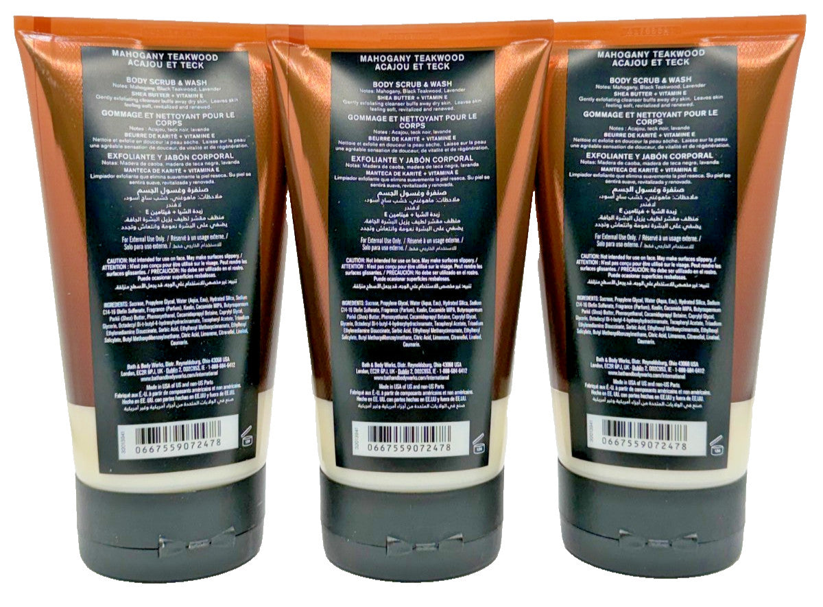 Bath & Body Works Mahogany Teakwood 2-in-1 Body Scrub & Wash Set - 3 Tubes 8 oz