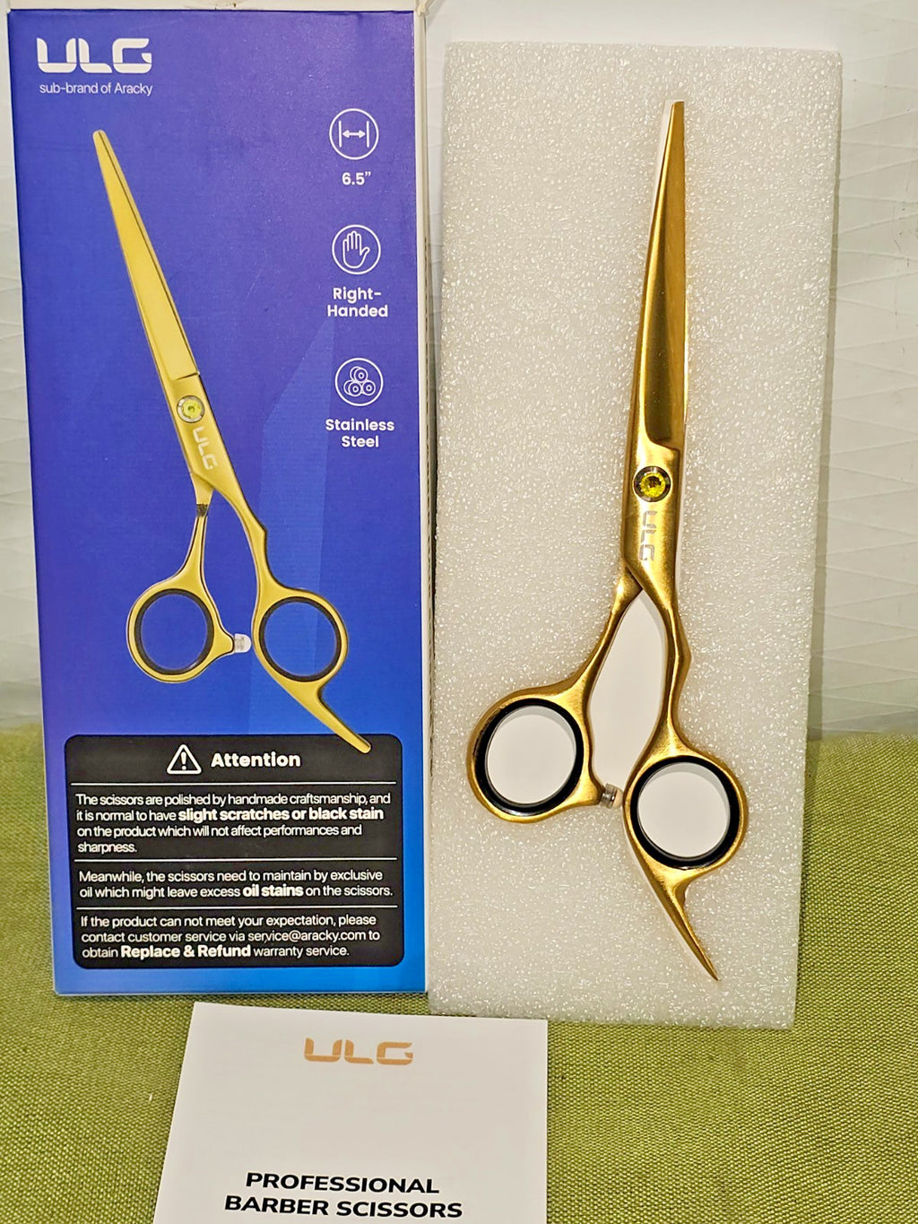 Professional Hair Cutting Scissors 6.5 Inch Barber Shears Gold