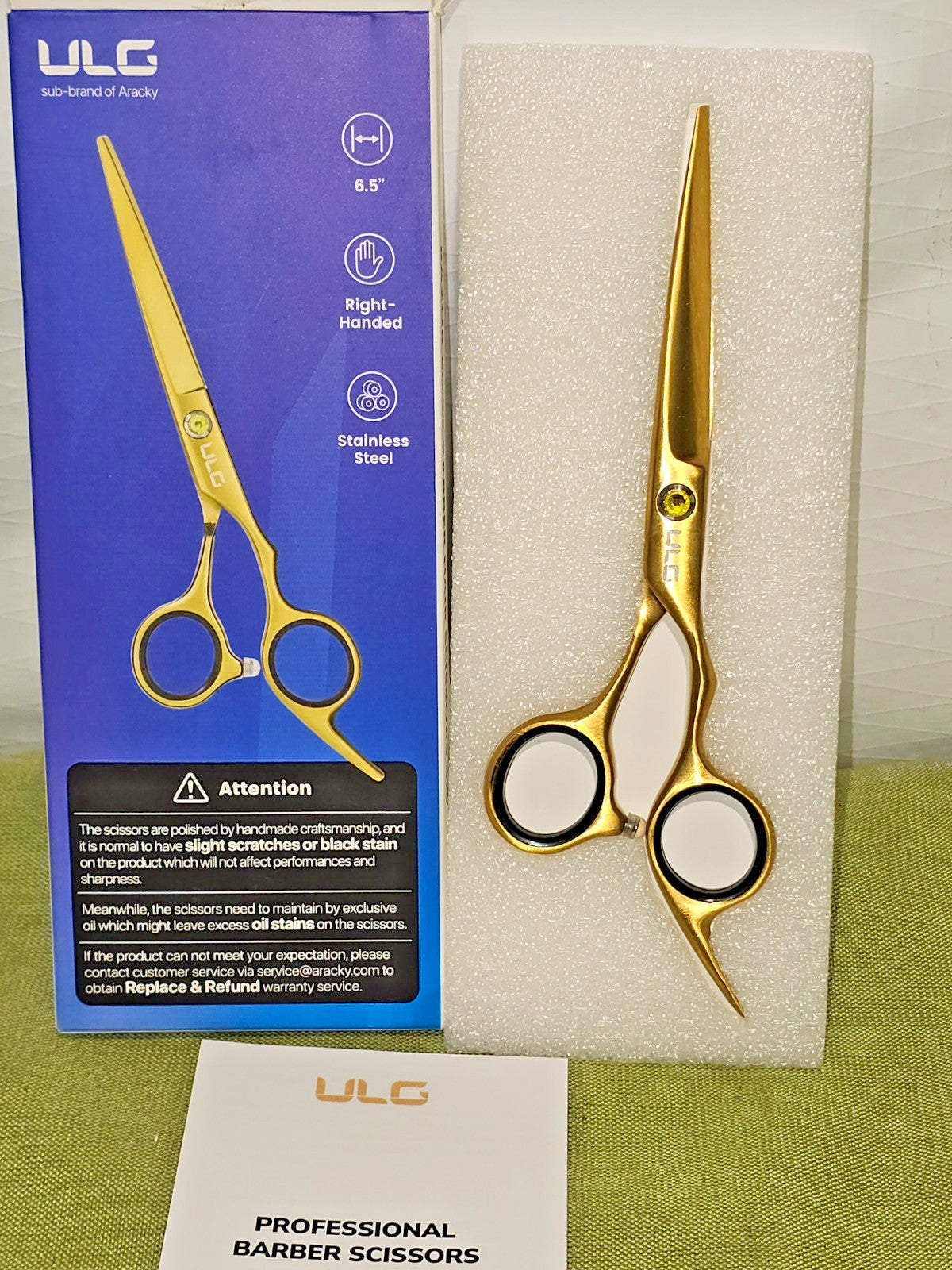 Professional Hair Cutting Scissors 6.5 Inch Barber Shears Gold