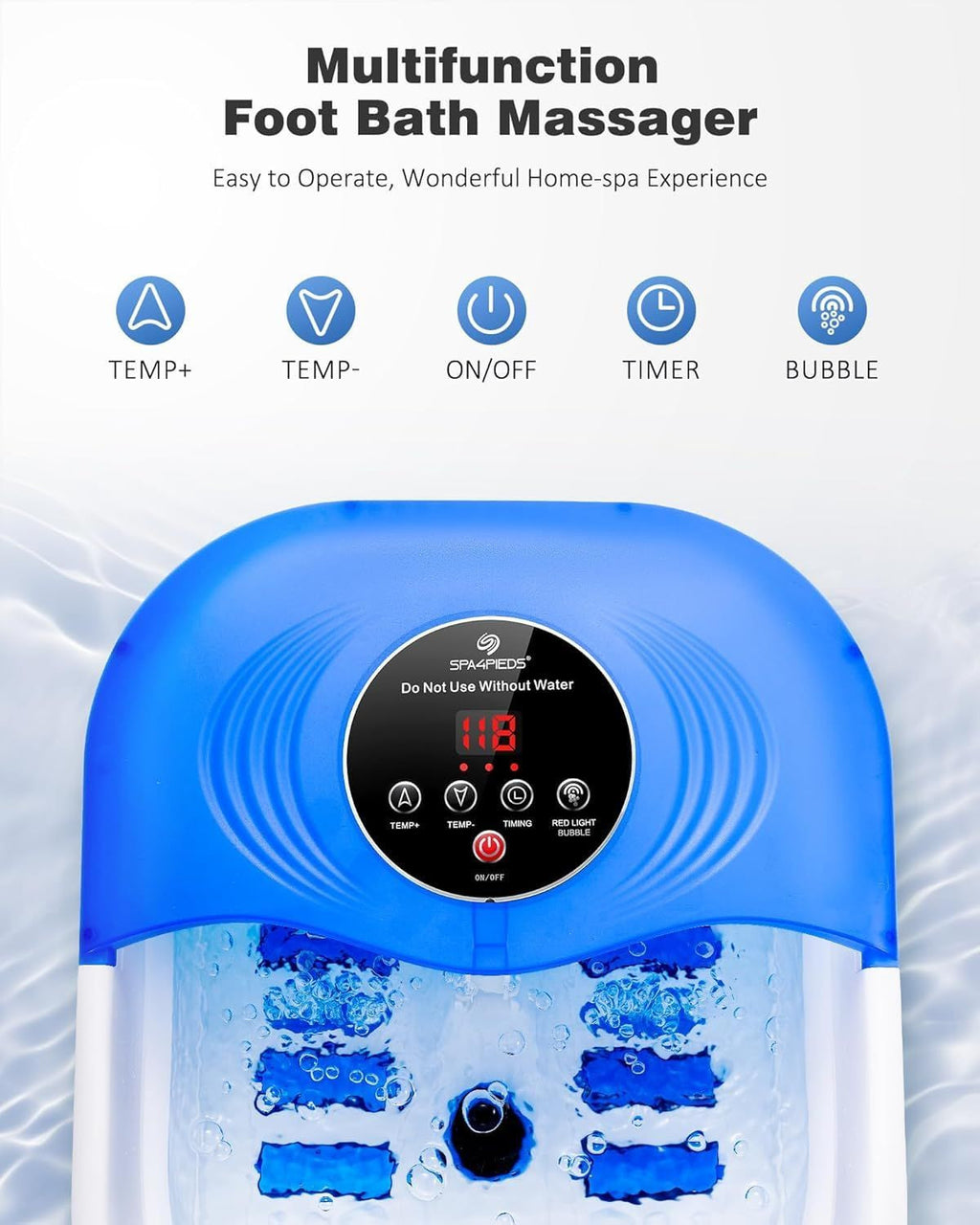Foot Spa Bath Massager with Heat Bubble Jets Red Light Blue Light Relaxation