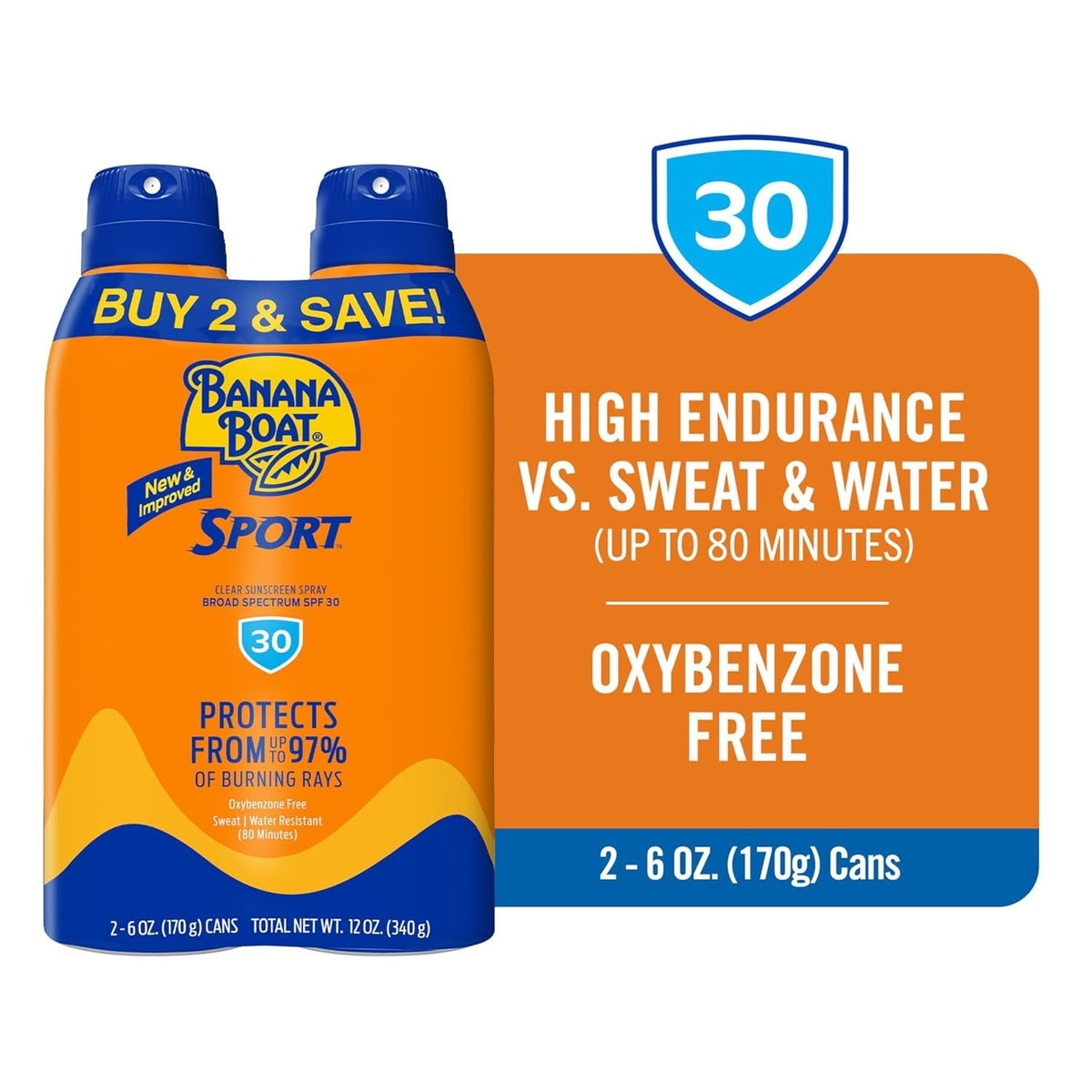 SPF 30 Sunscreen Spray Twin Pack - Water & Sweat Resistant Sun Protection